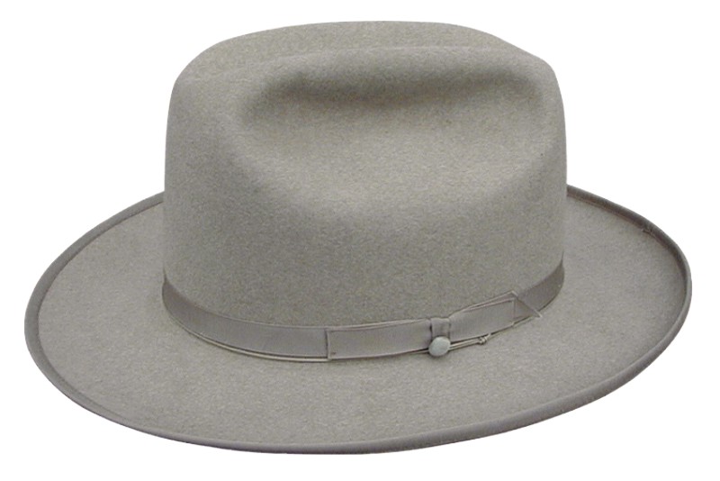 112 LBJ style natural beaver hat with button and cord to match ground grey ribbon