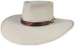 328 Pinched Telescope Bone color hat with leather 3-tone 1/4 sunberries hatband